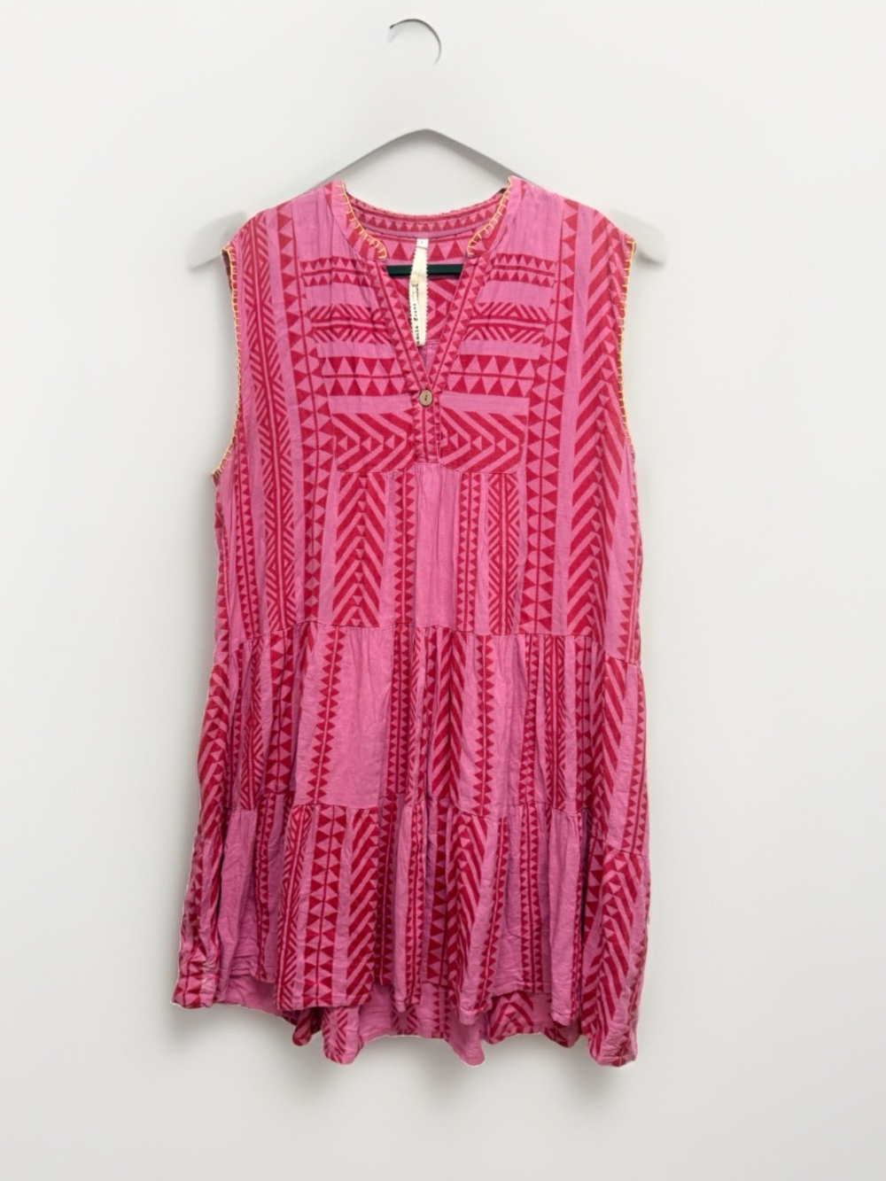 Uncle Frank Pink Patterned Tiered Mini Dress